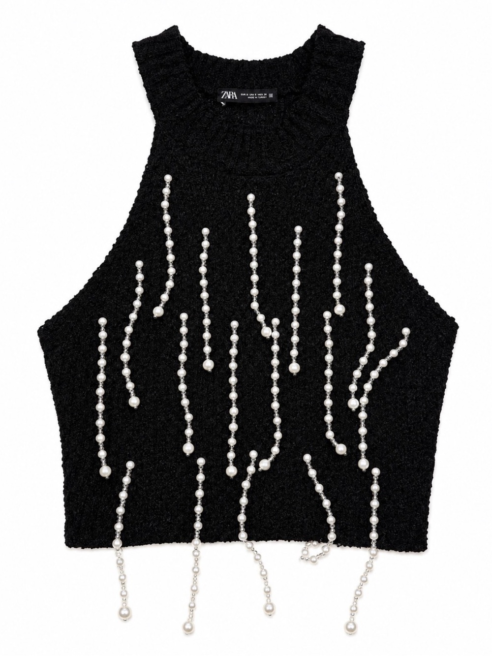 Zara CHENILLE CROP TOP WITH PEARLS